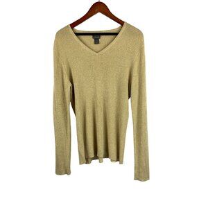 Chicos Additions Womens Ribbed Metallic Knit Sweater Size S Beige